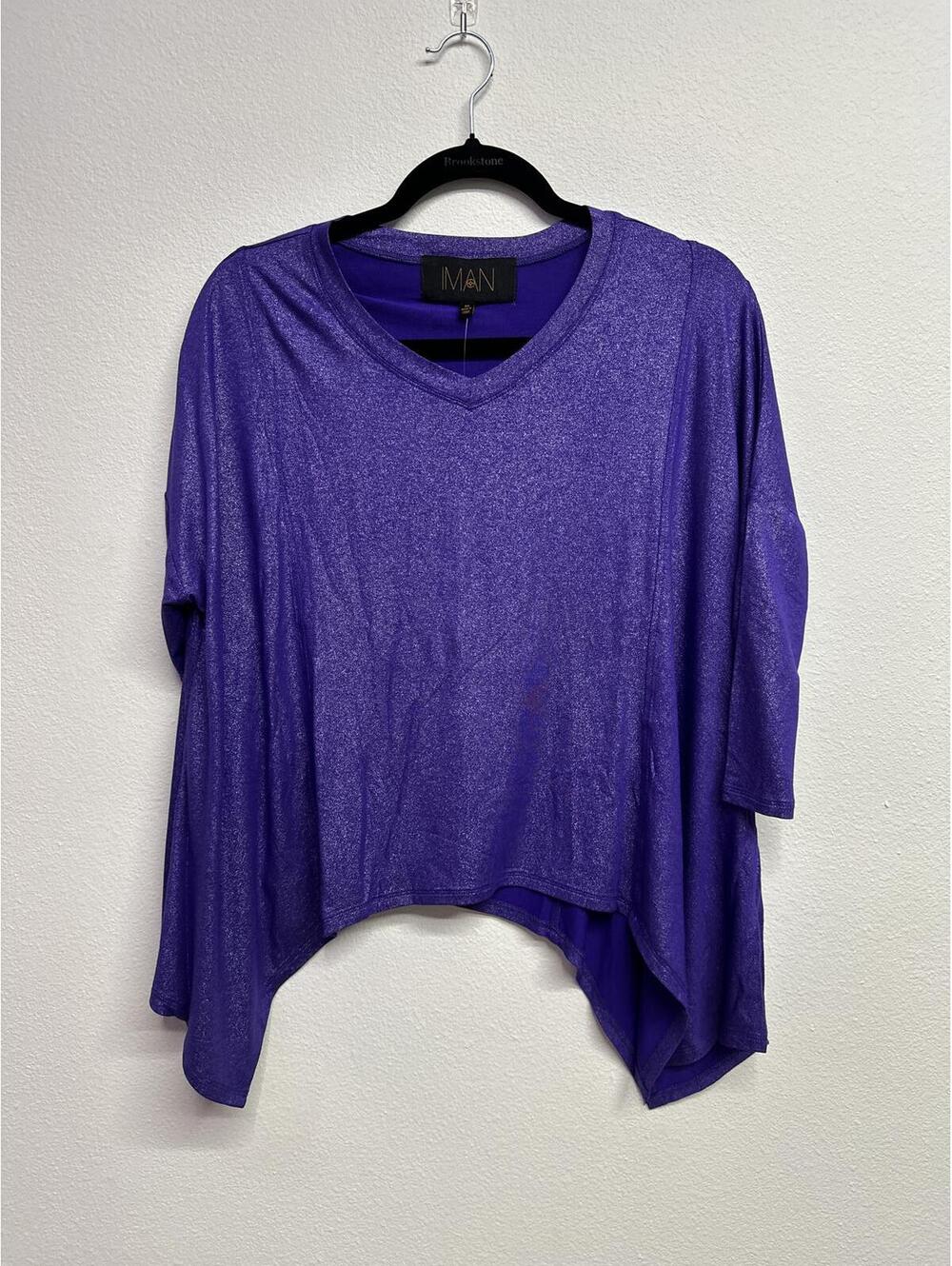 IMAN XS Purple Shimmery V-Neck Asymmetric Hem Top